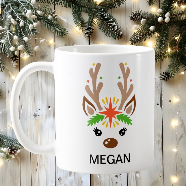 Reindeer Face Custom Name Holiday Kaffeetasse (Reindeer Face Custom Name Holiday Coffee Mug
)