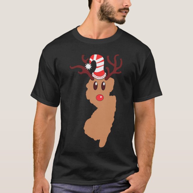 Reindeer Face New Jersey Reindeer Head Antlers T-Shirt (Vorderseite)