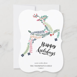 Reindeer Floral   Poinsettia Pine Bough Happy Feiertagskarte