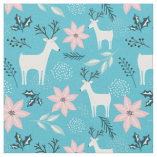 Reindeer Floral Poinsettia Whimsisches Weihnachtsf Stoff