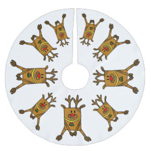 Reindeer Funny Zeichnend auf Weiß Polyester Weihnachtsbaumdecke