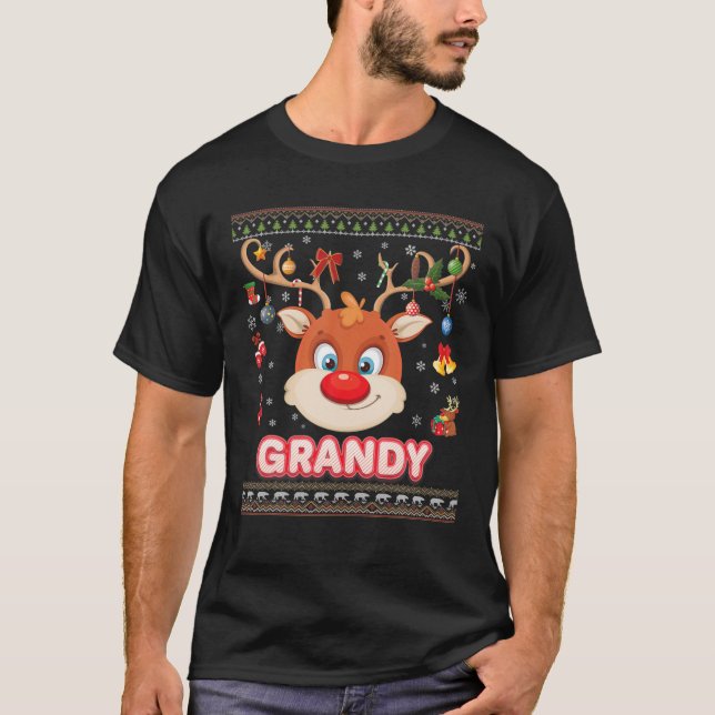 Reindeer Grandy Face Merry Christmas Santa Elf Swe T-Shirt (Vorderseite)