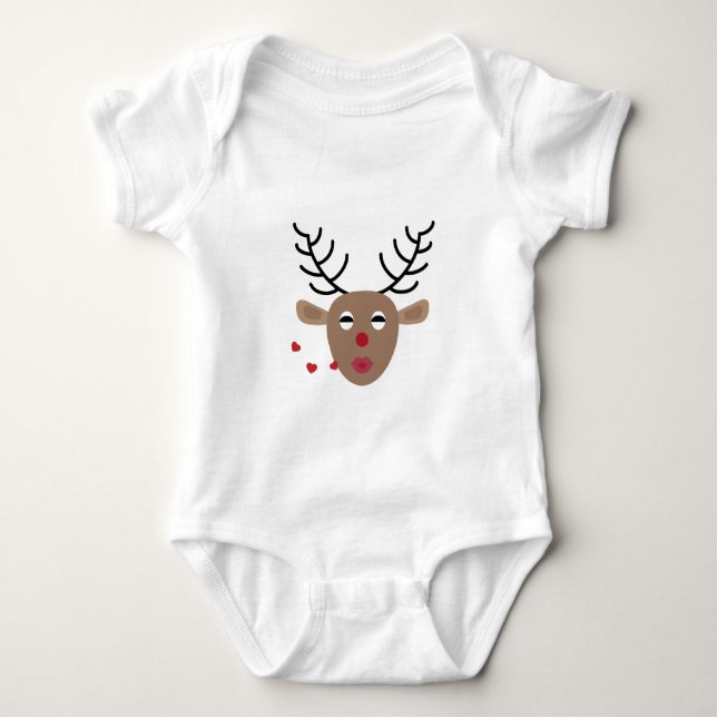 Reindeer Hearts Kisses Festivals Niedlich Baby Strampler (Vorderseite)