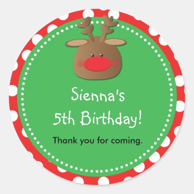 Reindeer Holiday Christmas Polka Dot Favor Sticker (Vorderseite)