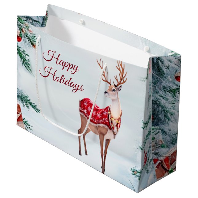 Reindeer Holiday Geschenktasche Große Geschenktüte (Vorderseite Schrägansicht)