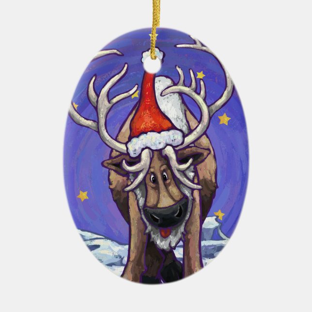 Reindeer Holiday Keramik Ornament (Vorne)