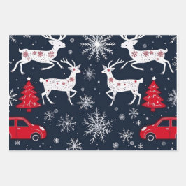 Reindeer Joyride Snowflake Christmas Wrap Geschenkpapier Set