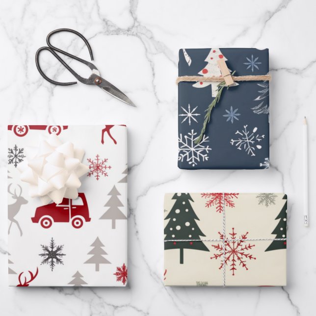 Reindeer Joyride Snowflake Christmas Wraps Geschenkpapier Set (Vorderseite)