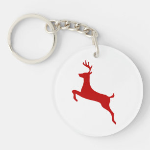 Reindeer Jump Weihnachts Roter Silhouette T - Shir Schlüsselanhänger