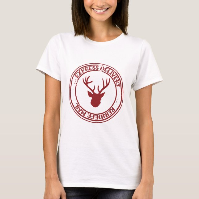 Reindeer Mail Postage Stamp T-Shirt (Vorderseite)