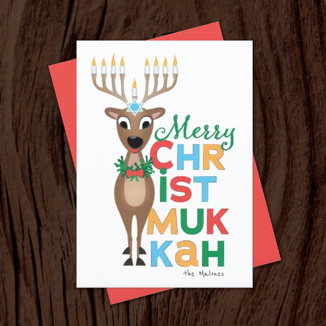 Reindeer Menorah Hanukkah Weihnachtskarte Karte (Von Creator hochgeladen)