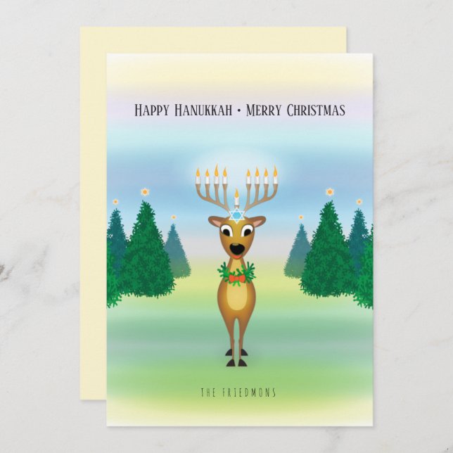 Reindeer Menorah Hanukkah Weihnachtskarte Karte (Vorne/Hinten)