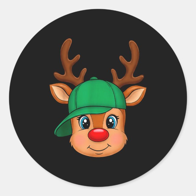 Reindeer Merry Christmas Hat Men Boy Kids  Runder Aufkleber (Vorderseite)