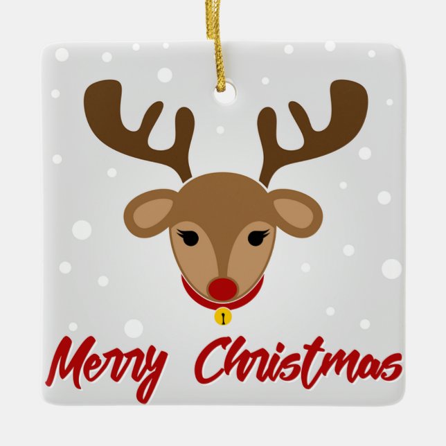 Reindeer Merry Christmas Keramikornament (Vorderseite)