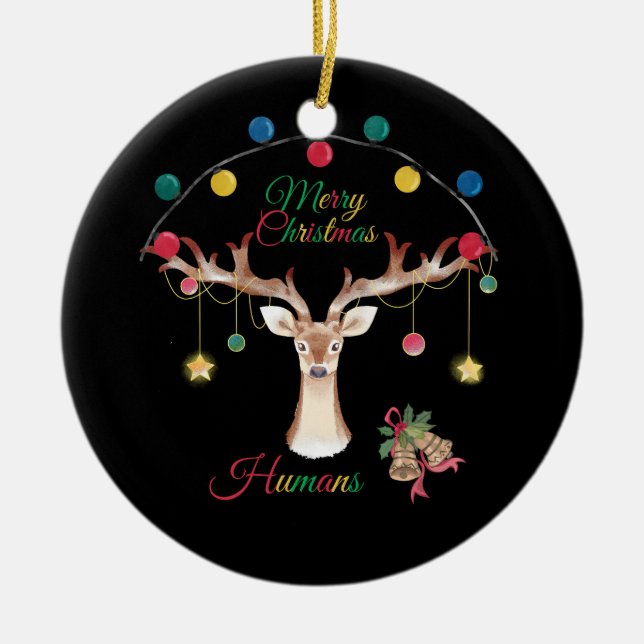Reindeer Merry Christmas Stylish Keramik Ornament (Vorne)