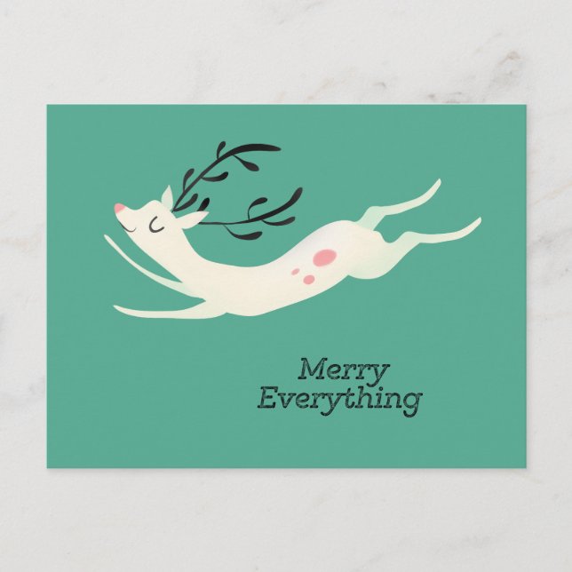 Reindeer Merry Everything Feiertagspostkarte (Vorderseite)