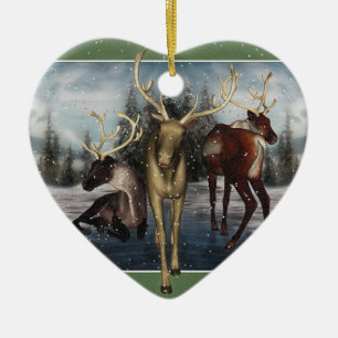 Reindeer Merry Weihnachten Personalisiertes Herz Keramik Ornament