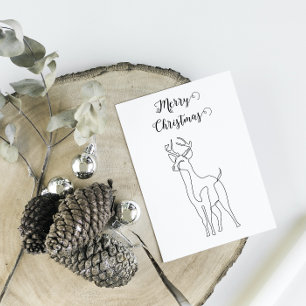 Reindeer Minimalistischer Schwarz Linder Winter We Feiertagspostkarte