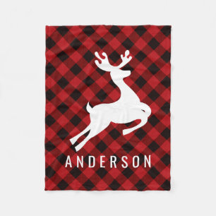 Reindeer Monogram   Deep Red Buffalo Kariert Fleecedecke