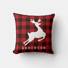 Reindeer Monogram | Deep Red Buffalo Kariert Kissen