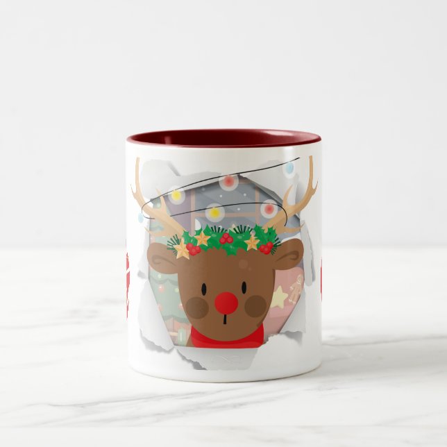 Reindeer Mug For Gifting Zweifarbige Tasse (Mittel)