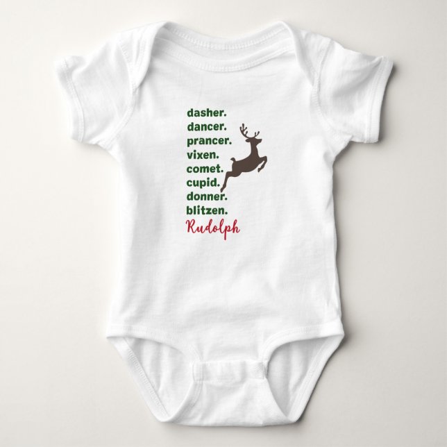 Reindeer Names Christmas Baby Strampler (Vorderseite)