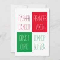 REINDEER NAMES Flat Christmas Card 4,25x6,25