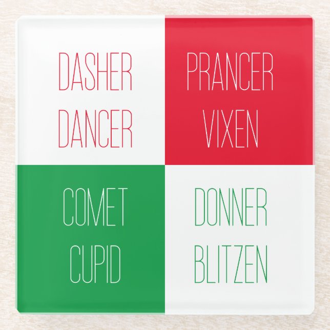 REINDEER NAMES Glass Drink Untersetzer (Vorderseite)