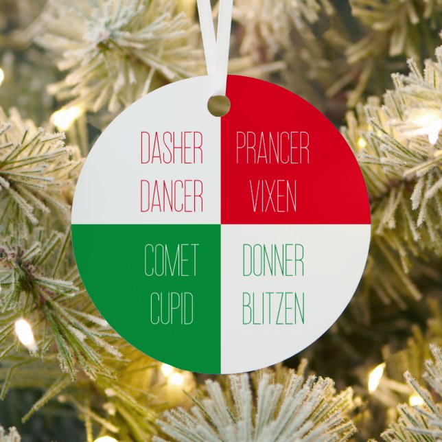 REINDEER NAMES Metal Circle Ornament (InSitu)