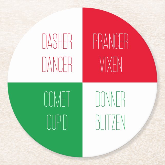 REINDEER NAMES Round Paper Untersetzer (Vorderseite)