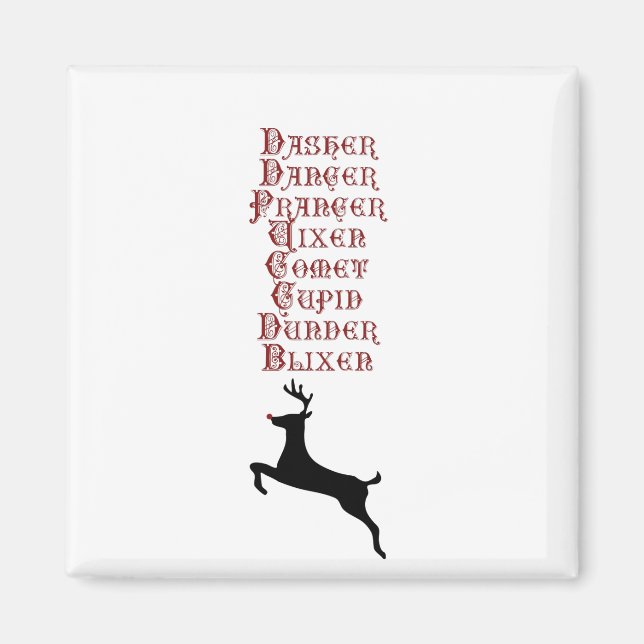 Reindeer Names Rudolph, Comet, Blixen Reindeer Magnet (Vorne)