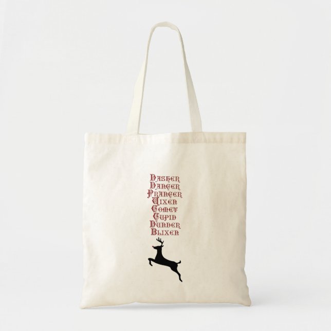 Reindeer Names Rudolph, Comet, Blixen Reindeer Tragetasche (Vorne)