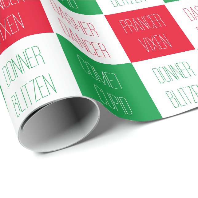 REINDEER NAMES Wrapping Paper Geschenkpapier (Rolleneckpunkt)