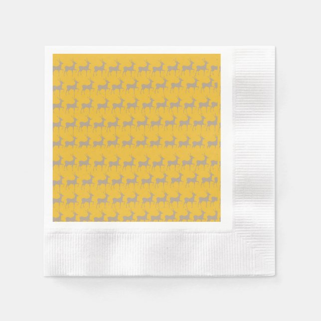 Reindeer Pattern Paper Napkins - Gold Christmas Serviette (Vorderseite)