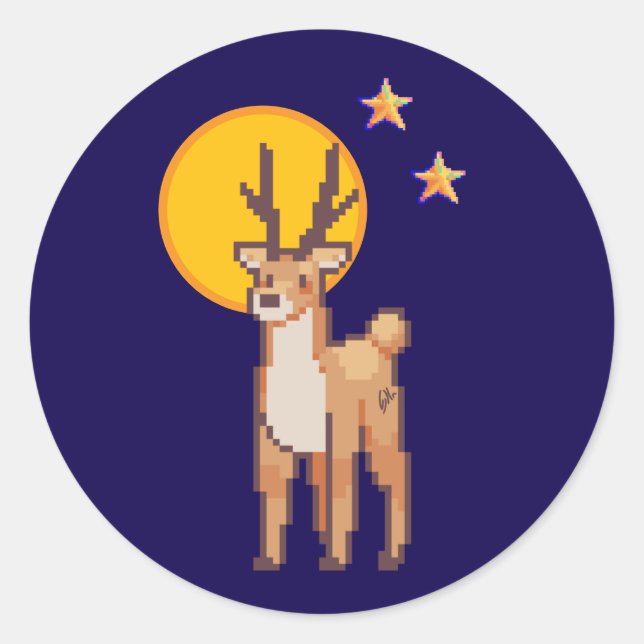 Reindeer, Pixelart, Pixel Art  Runder Aufkleber (Vorderseite)