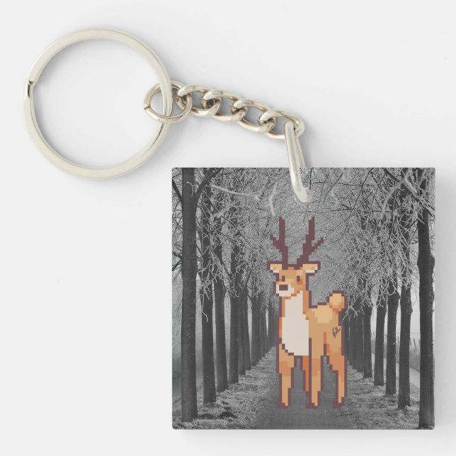 Reindeer, pixelart, Pixel Art Schlüsselanhänger (Vorderseite)