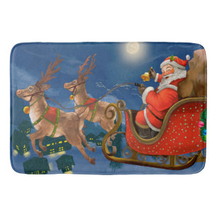 Reindeer Pulling Santa Claus Sleigh   Weihnachten Badematte