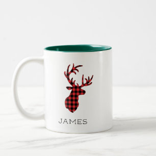 Reindeer Red Buffalo Kariert Personalisierte Weihn Zweifarbige Tasse