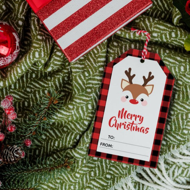 Reindeer Red Kariert frohe Weihnachten bis von Geschenkanhänger (Von Creator hochgeladen)