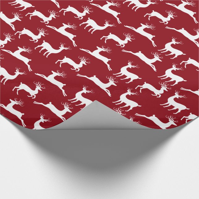 Reindeer Red White Christmas Wrapping Paper Geschenkpapier (Ecke)