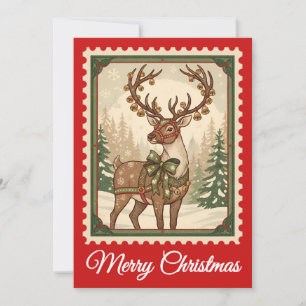 Reindeer Retro Postage Briefmarke Weihnachtskart Feiertagskarte