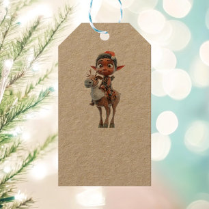 Reindeer Rider Christmas Elf Kraft Gift Tags Geschenkanhänger
