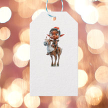 Reindeer Rider Christmas Elf White Gift Tags