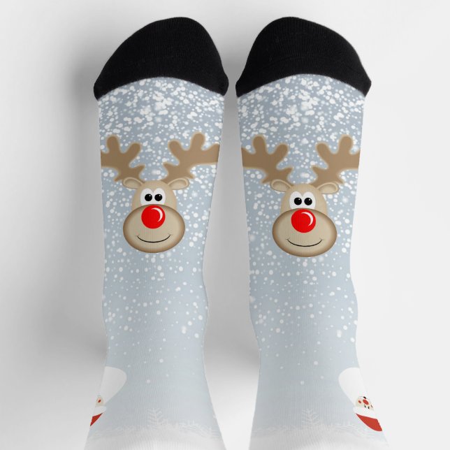 Reindeer Rudolph Red Nose Santa Crew Socks Socken (Oben)