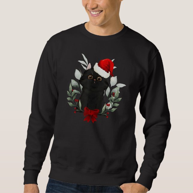 Reindeer Santa Hat Black Cat Christmas Lights Cute Sweatshirt (Vorderseite)