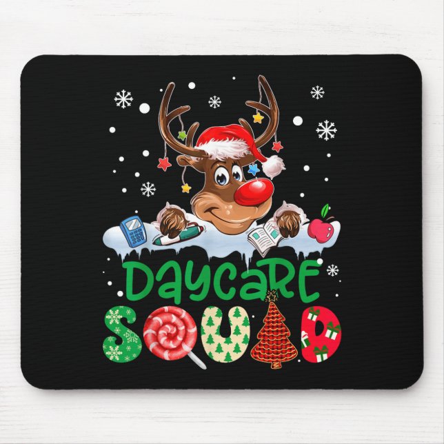 Reindeer Santa Hat Daycare Squad Teacher Christmas Mousepad (Vorne)