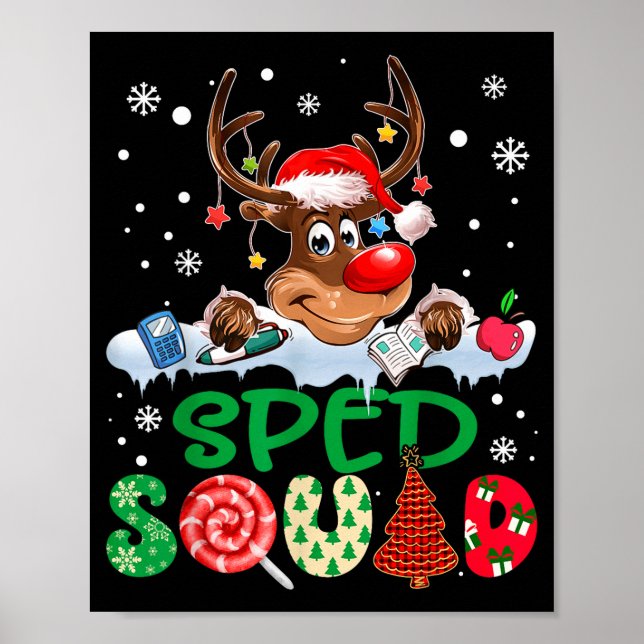 Reindeer Santa Hat Sped Squad Teacher Funny Christ Poster (Vorne)