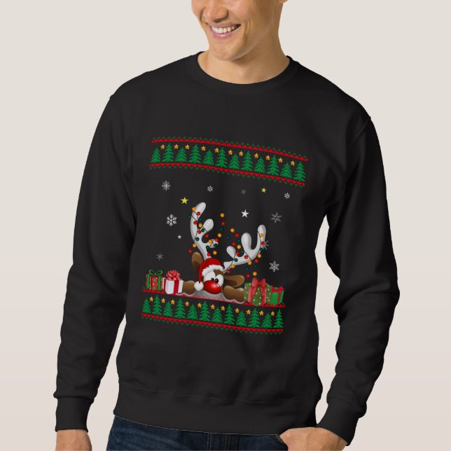 Reindeer Santa Hat Ugly Christmas Sweater Sweatshirt (Vorderseite)