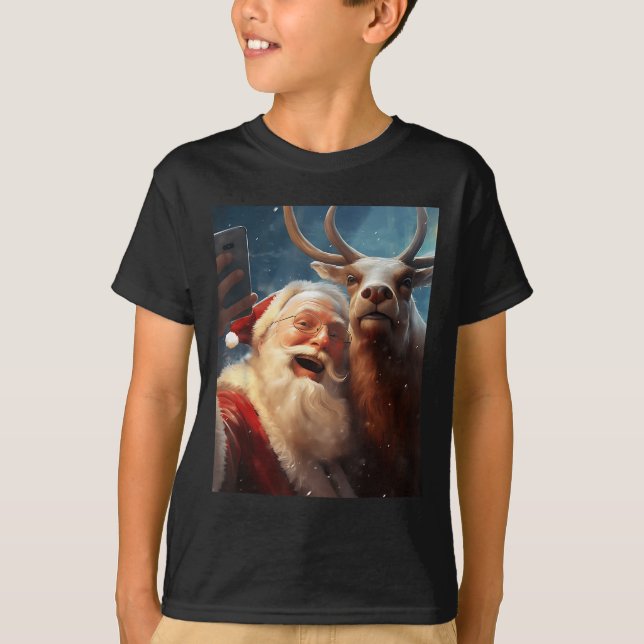Reindeer Selfie Santa Christmas Funny Reindeer Xma T-Shirt (Vorderseite)