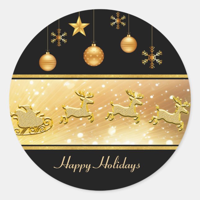 Reindeer Sleigh Christmas Balls Holiday Sticker (Vorderseite)
